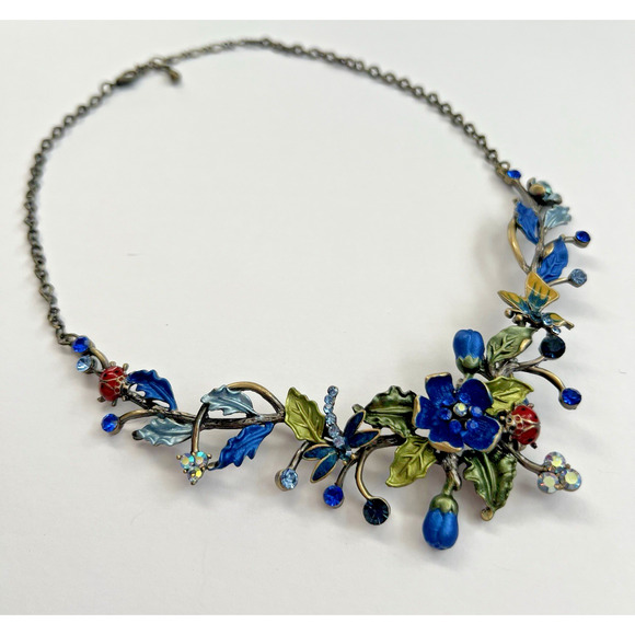 Unbranded Jewelry - Vintage 90's Y2K Rhinestone Enamel 3-D Butterfly Drangonfly Lady Bug Necklace